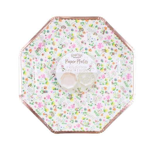 Ditzy Floral Rose Gold Detail Dinner Plates - Party Affair
