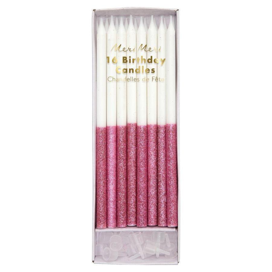 Glitter Dip Pink Birthday Candles