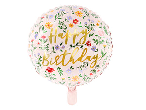 Pink Floral Happy Birthday Foil Balloon