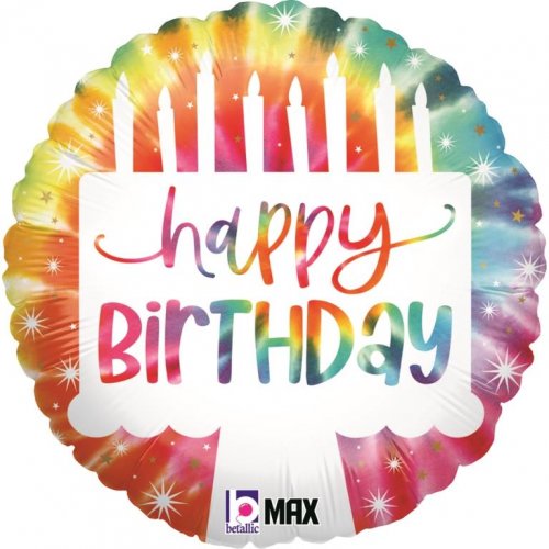 Tie-Dye Happy Birthday Cake Foil Balloon