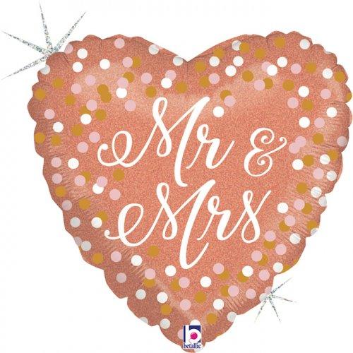 Rose Gold Mr & Mrs Heart Shape Foil Balloon - Party Affair