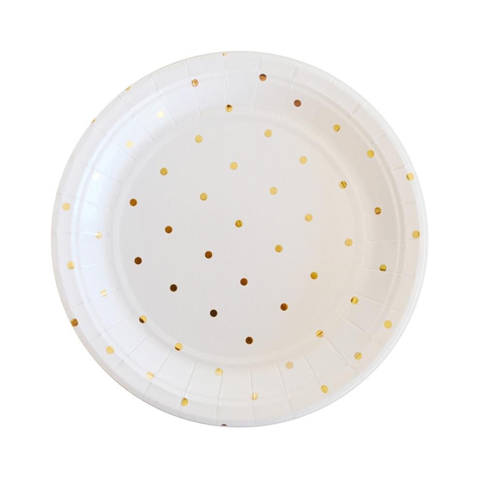 Gold Foil Dots Large Paper Plates 