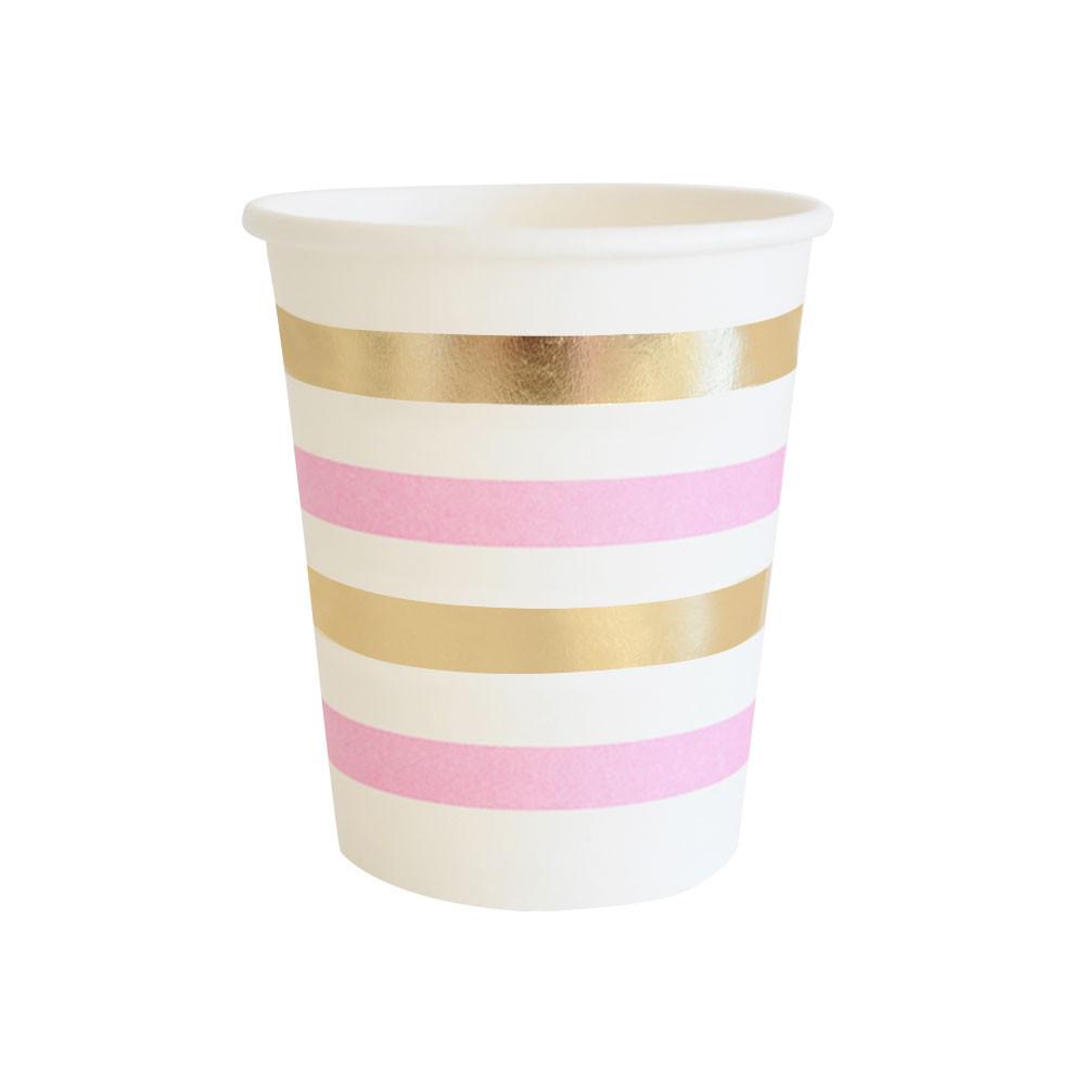 Gold Foil and Pink Stripe Cups