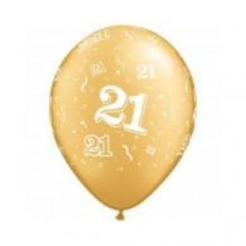 Gold Metallic 21 Printed Latex Balloon