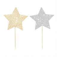 Gold and Silver Glitter Star Reversible Cupcake Topper 