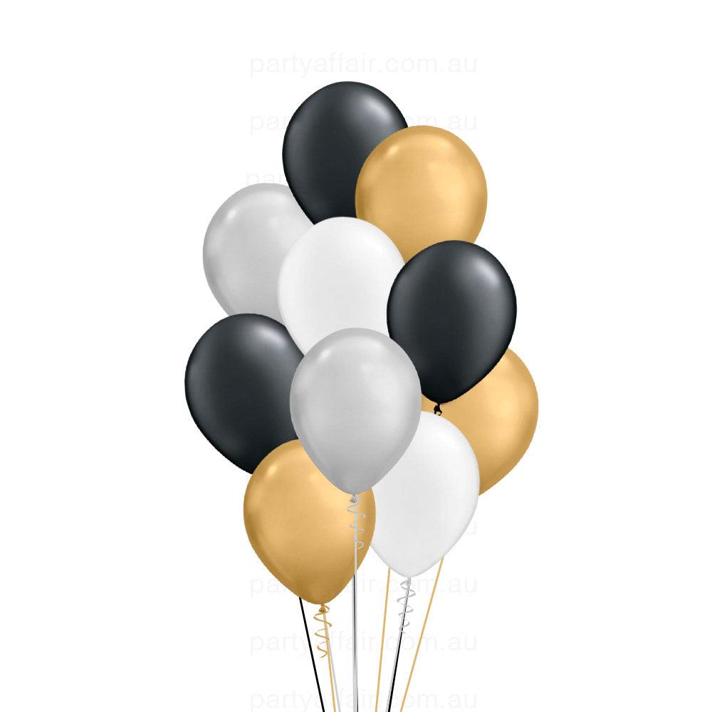 Gold Black White Silver Latex 10 Balloon Bouquet - Party Affair