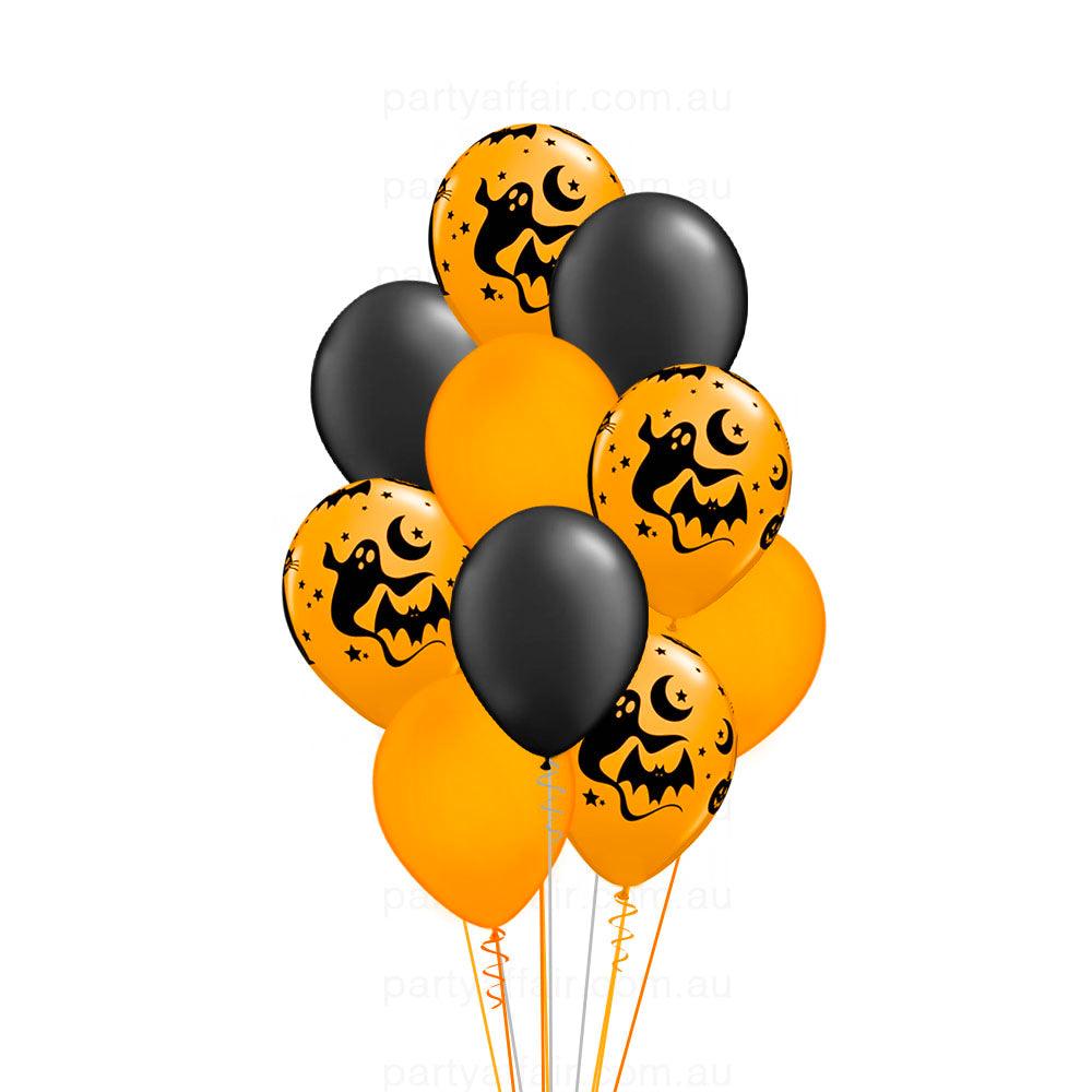 Halloween Black & Orange Latex 10 Balloon Bouquet - Party Affair