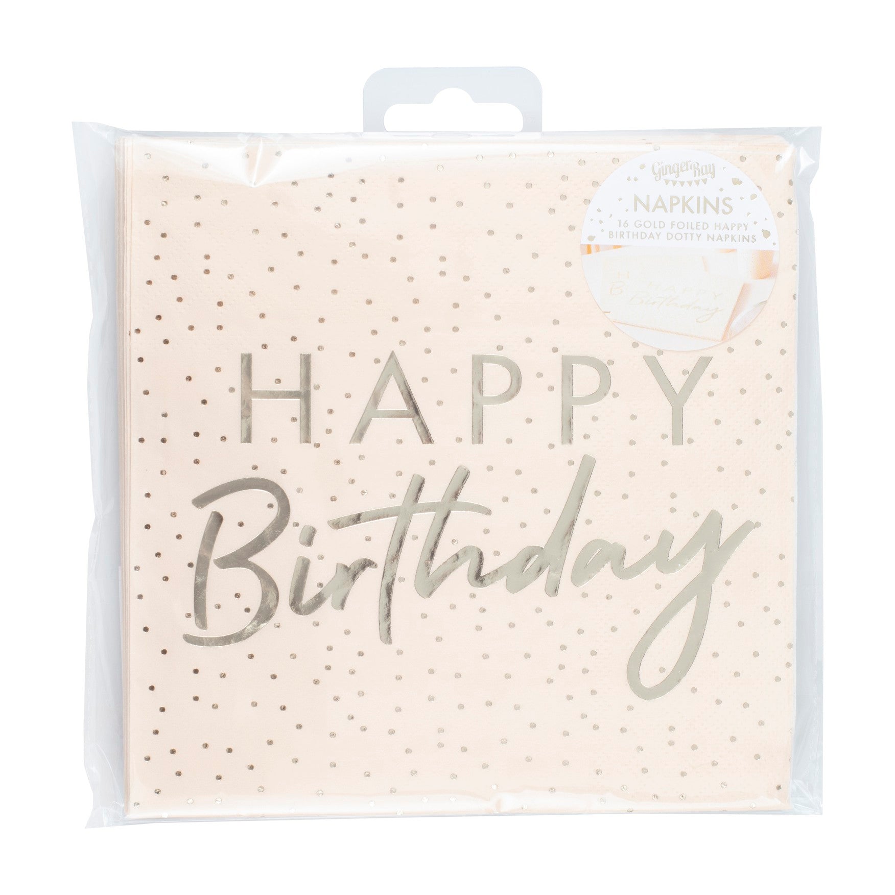 Peach & Gold Happy Birthday Dotty Paper Lunch Napkins