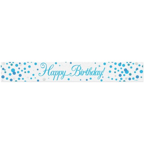 Blue Sparkling Fizz Happy Birthday Holographic Banner