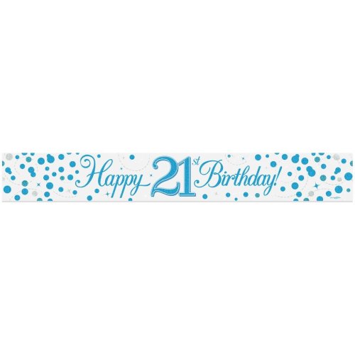 Blue Sparkling Fizz 21st Birthday Holographic Banner