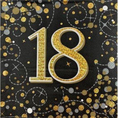 Sparkling Black & Gold 18 Lunch Serviettes - Party Affair