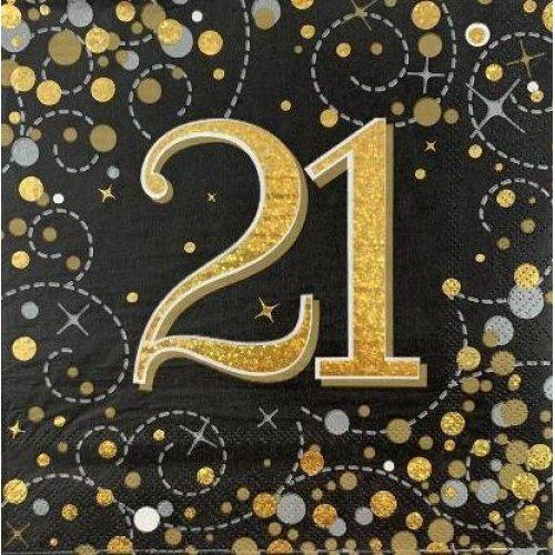 Sparkling Black & Gold 21st Birthday Lunch Serviettes - Party Affair