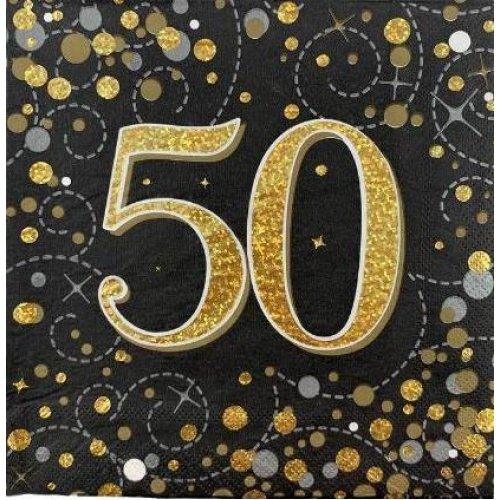 Sparkling Black & Gold 50th Birthday Lunch Serviettes - Party Affair