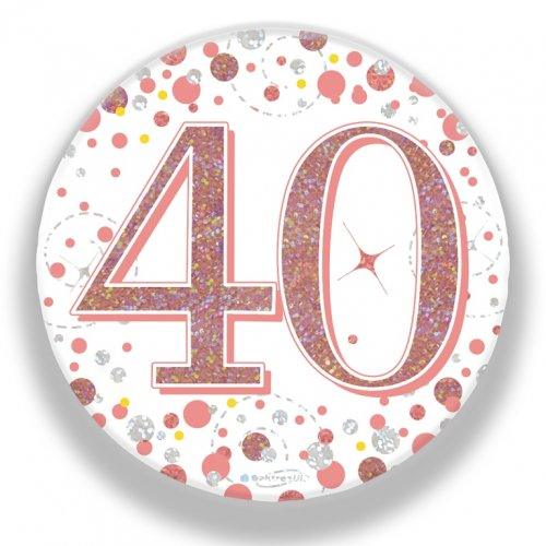 Rose Gold Sparkling 40th Birthday Badge - Party Affair