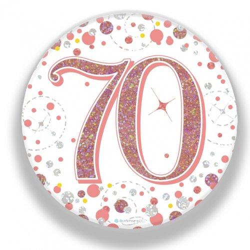 Rose Gold Sparkling 70th Birthday Badge - Party Affair