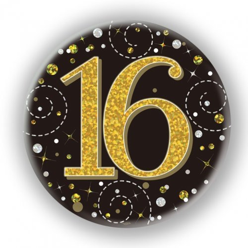 Black/Gold Sparkling 16th Birthday Badge