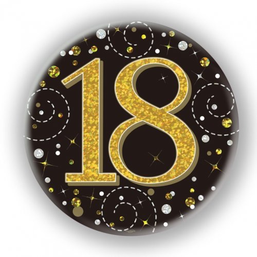 Black / Gold Sparkling 18th Birthday Badge