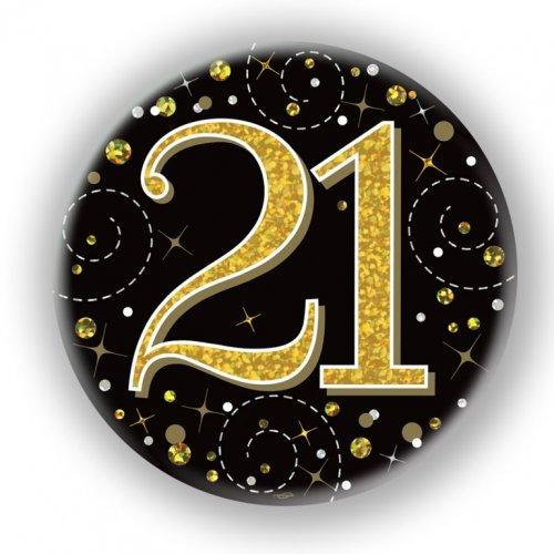 Black/Gold Sparkling 21st Birthday Badge - Party Affair