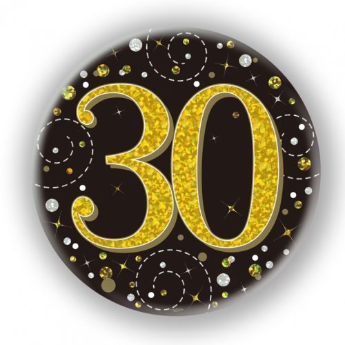 Black/Gold Sparkling 30th Birthday Badge