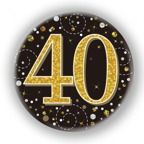 Black/Gold Sparkling 40th Birthday Badge