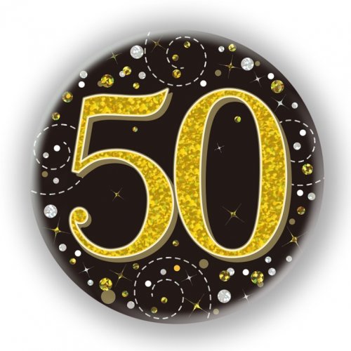Black/Gold Sparkling 50th Birthday Badge