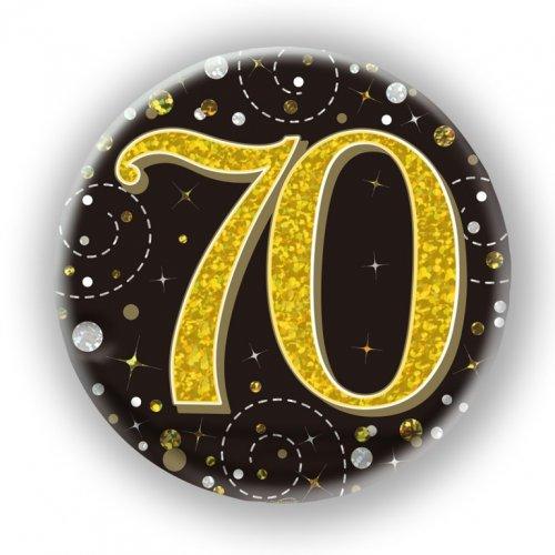 Black/Gold Sparkling 70th Birthday Badge - Party Affair