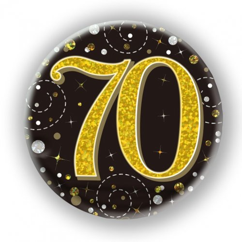 Black/Gold Sparkling 70th Birthday Badge