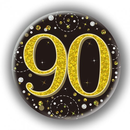 Black/Gold Sparkling 90th Birthday Badge