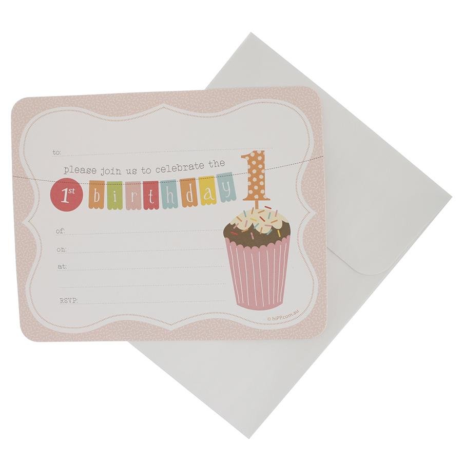 Pink First Birthday Party Invitations 