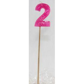 Pink Glitter Number 2 Two Candle - Party Affair