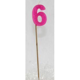 Pink Glitter Number 6 Six Candle - Party Affair