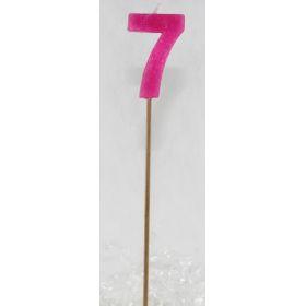Pink Glitter Number 7 Seven Candle 