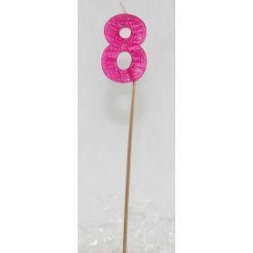 Pink Glitter Number 8 Eight Candle - Party Affair