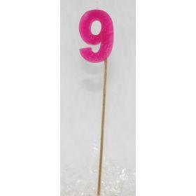 Pink Glitter Number 9 Nine Candle - Party Affair