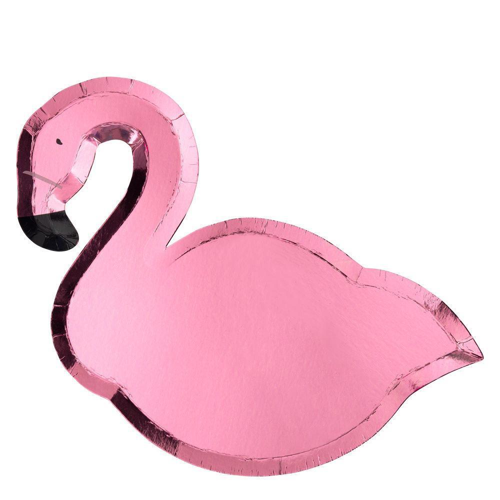 Pink Foil Die-Cut Flamingo Party Plates