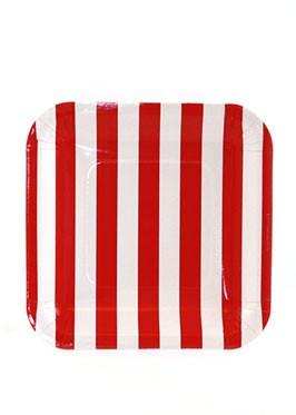 Red Candy Stripe Square Plate 