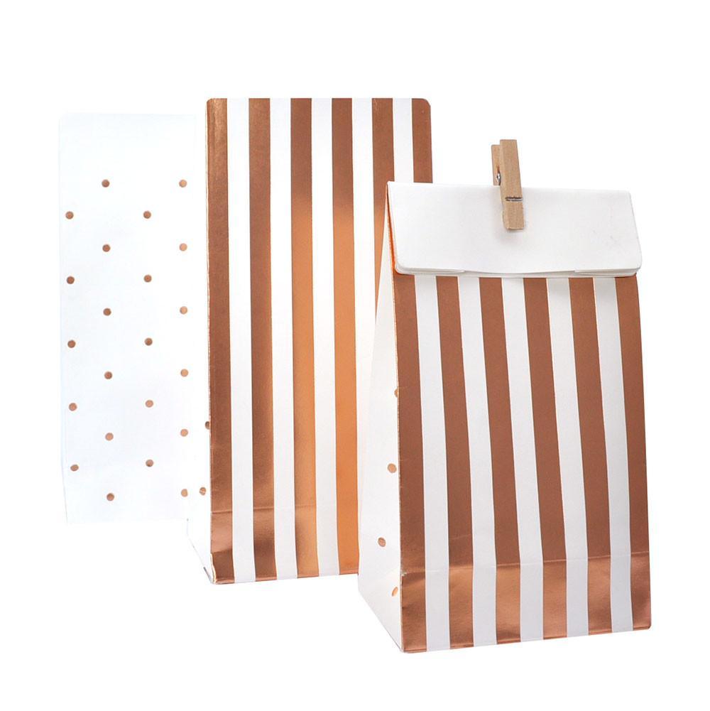 Rose Gold Stripes and Spots Treat Bags - Party Affair