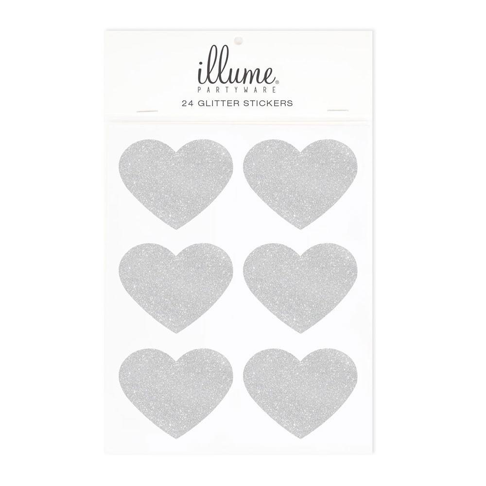 Silver Glitter Heart Sticker Seals - Party Affair