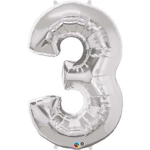 Silver Number 3 Three 86cm Foil Balloon 