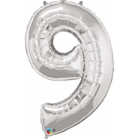 Silver Number 9 Nine 86cm Foil Balloon 