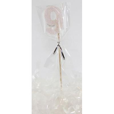 White Glitter Number 9 Nine Candle - Party Affair