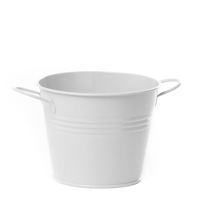 White Tin Bucket With Side Handles