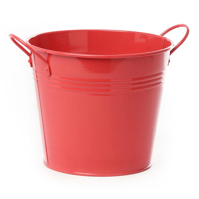 Large Red Tin Bucket With Side Handles