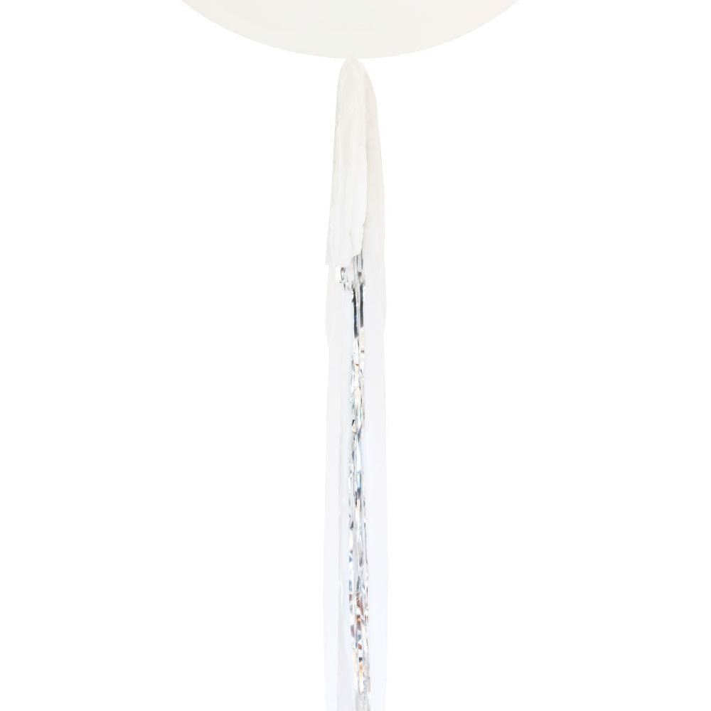 Silver Foil & White Streamer Balloon Tail - Party Affair