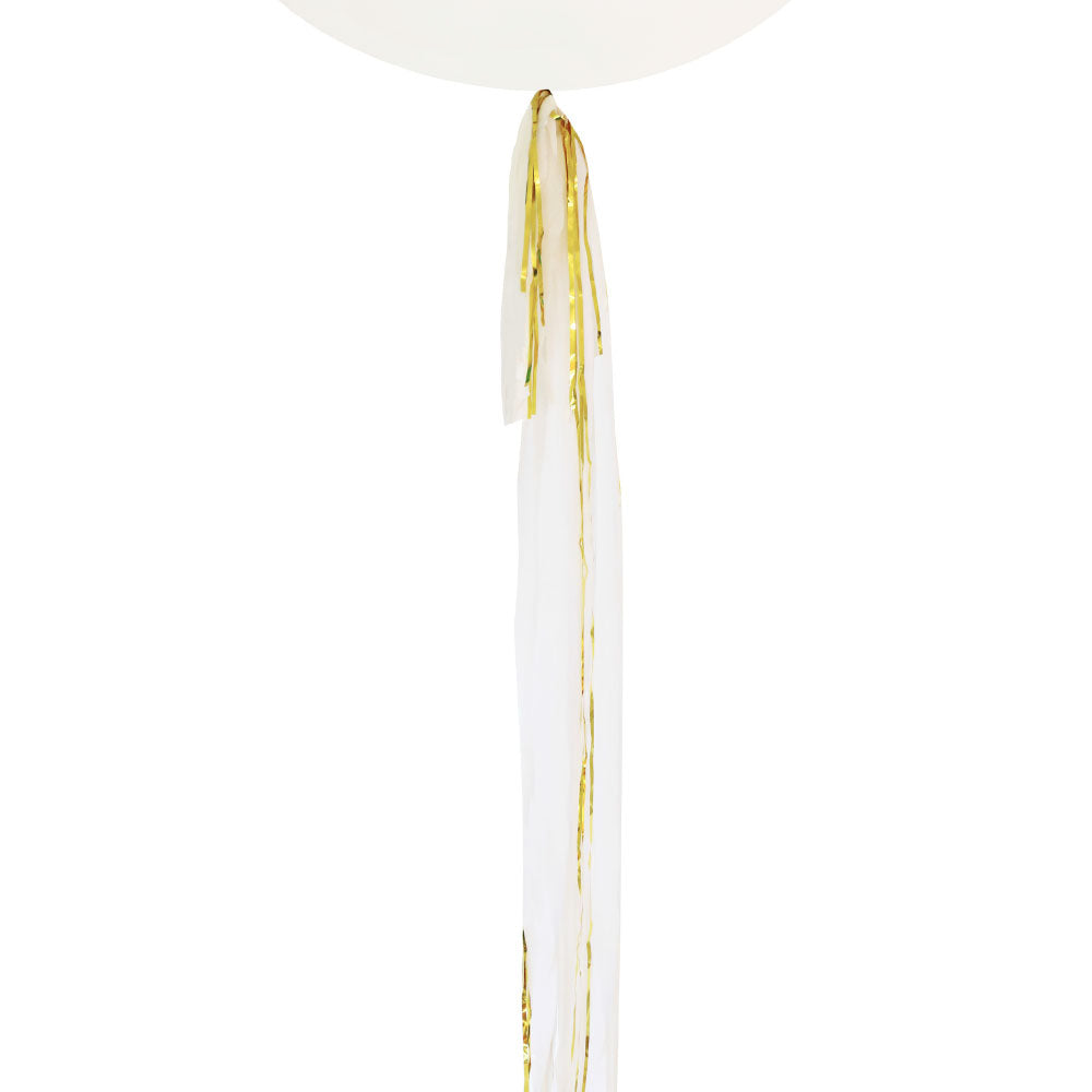 Gold Foil & White Streamer Balloon Tail