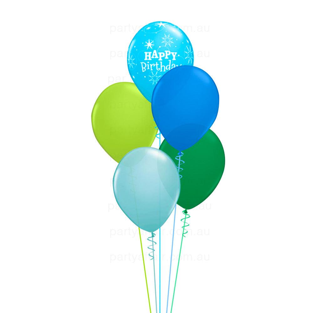 Birthday Sparkle Blue 5 Balloon Bouquet - Party Affair