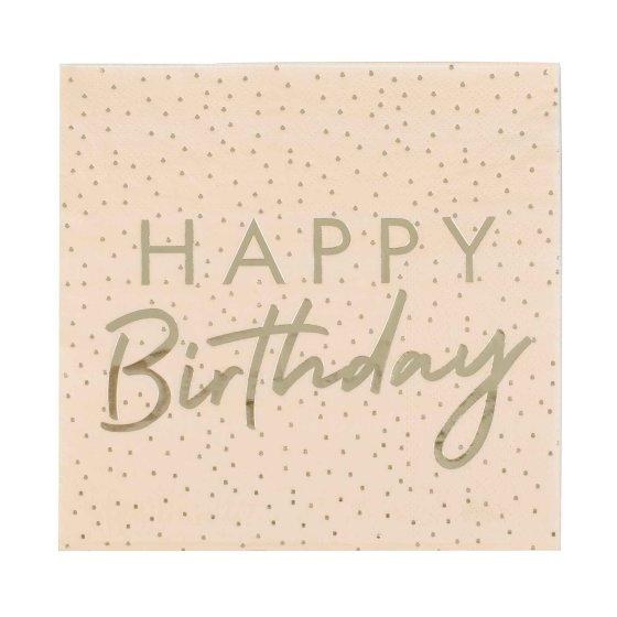 Peach & Gold Happy Birthday Dotty Paper Lunch Napkins - Party Affair