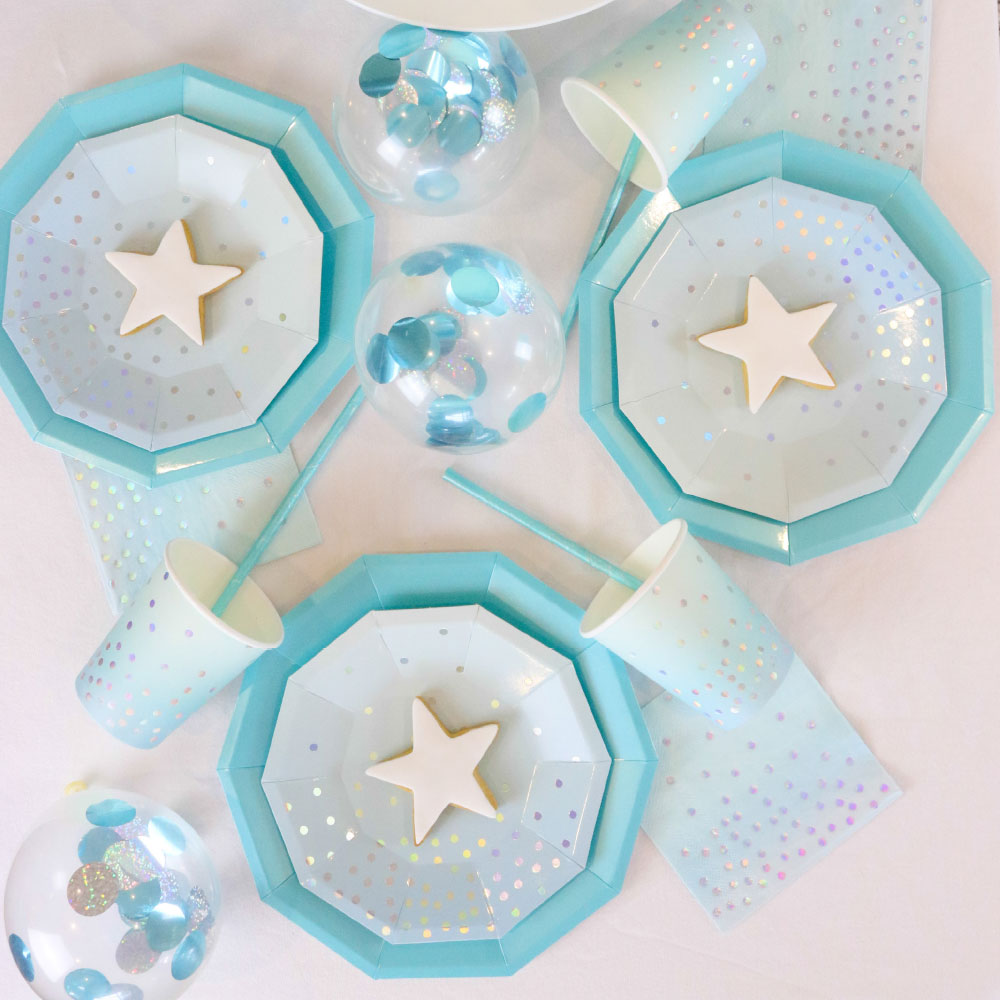 Blue With Iridescent Spots Dessert Plates