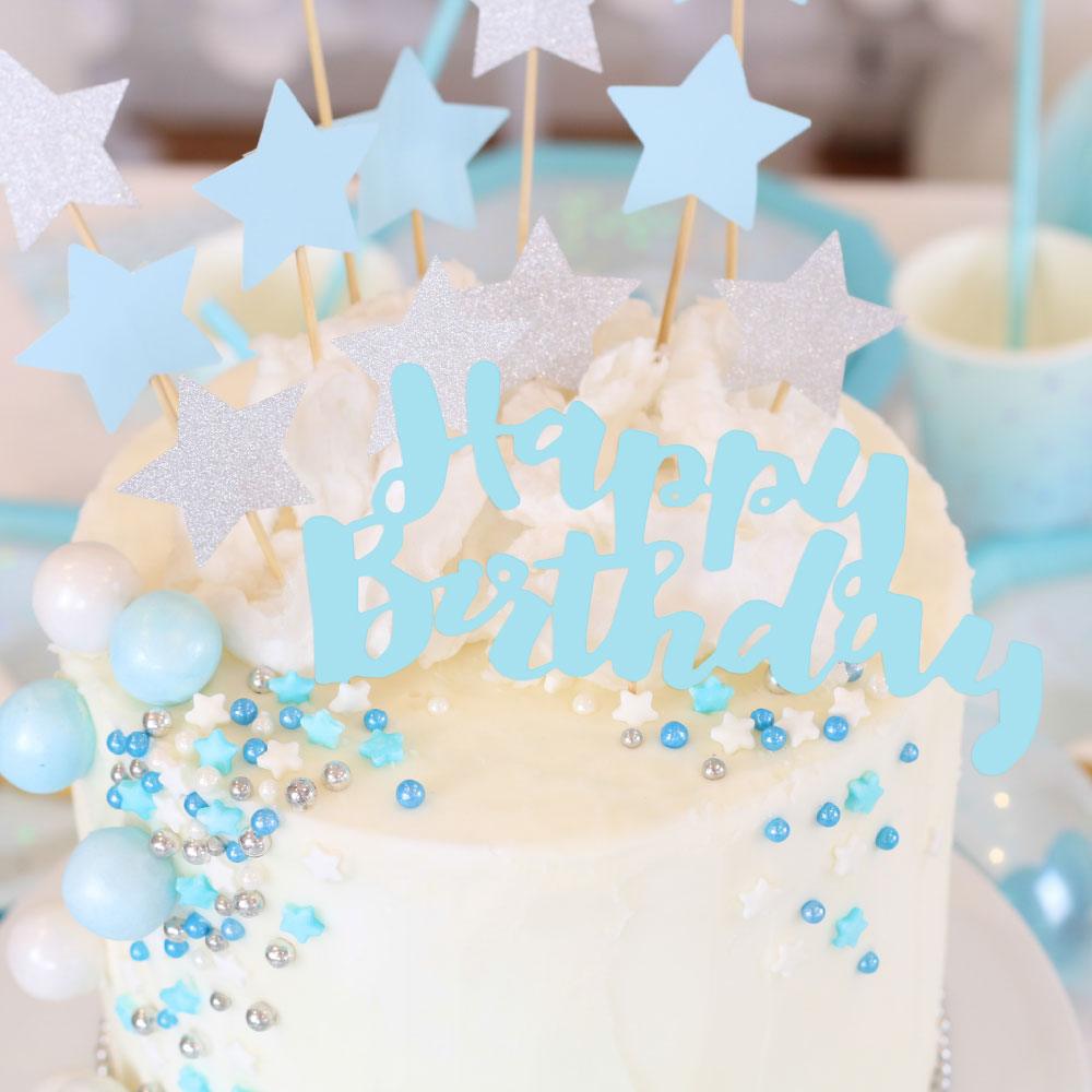 Happy Birthday&#39; Blue Foil Cake Topper - Party Affair