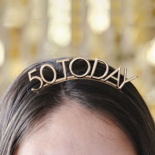 Champagne Gold Metal '50 Today' Headband